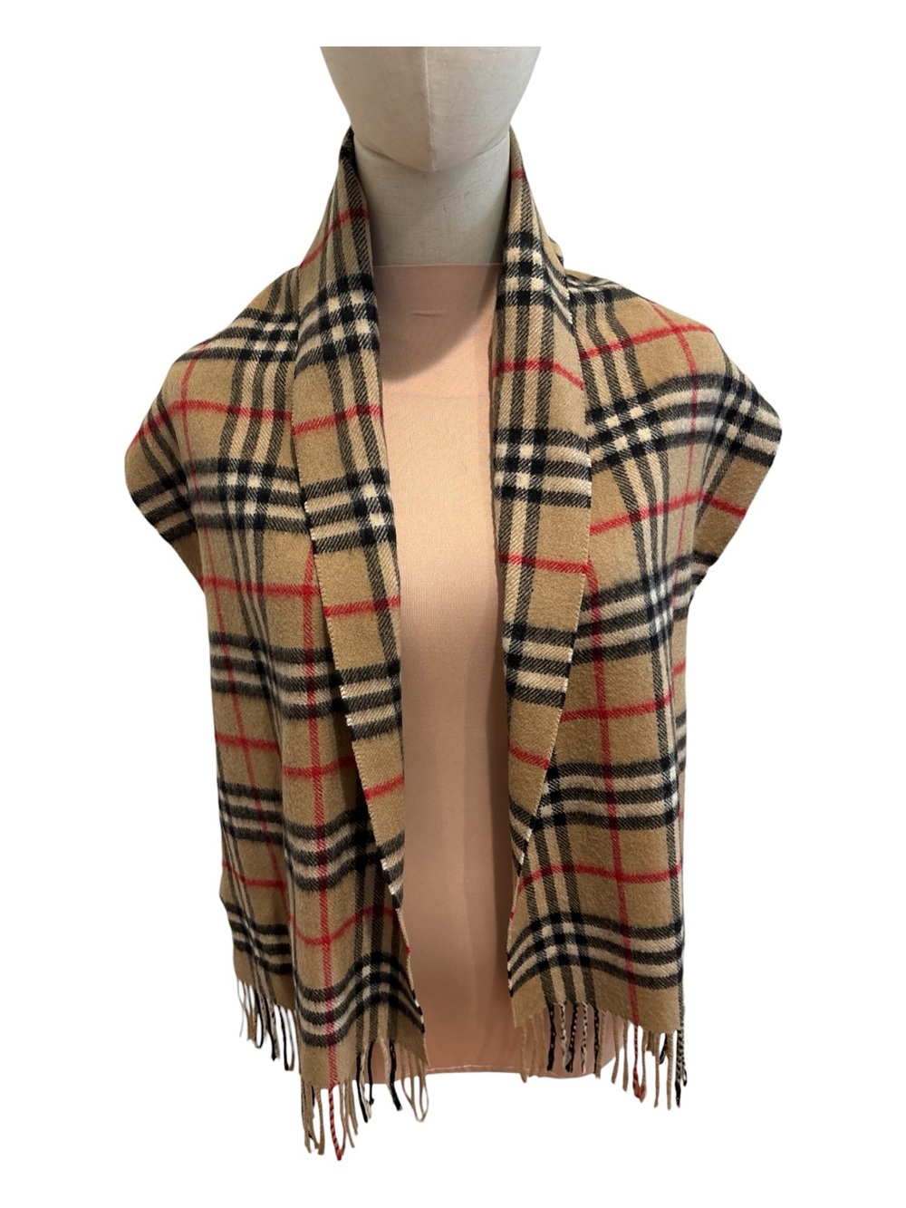 80s BURBERRY NOVA CHECK CASHMERE SCARF W FRINGE ENGLAND 12.5X60 GRANDPA CORE - Picture 3 of 7